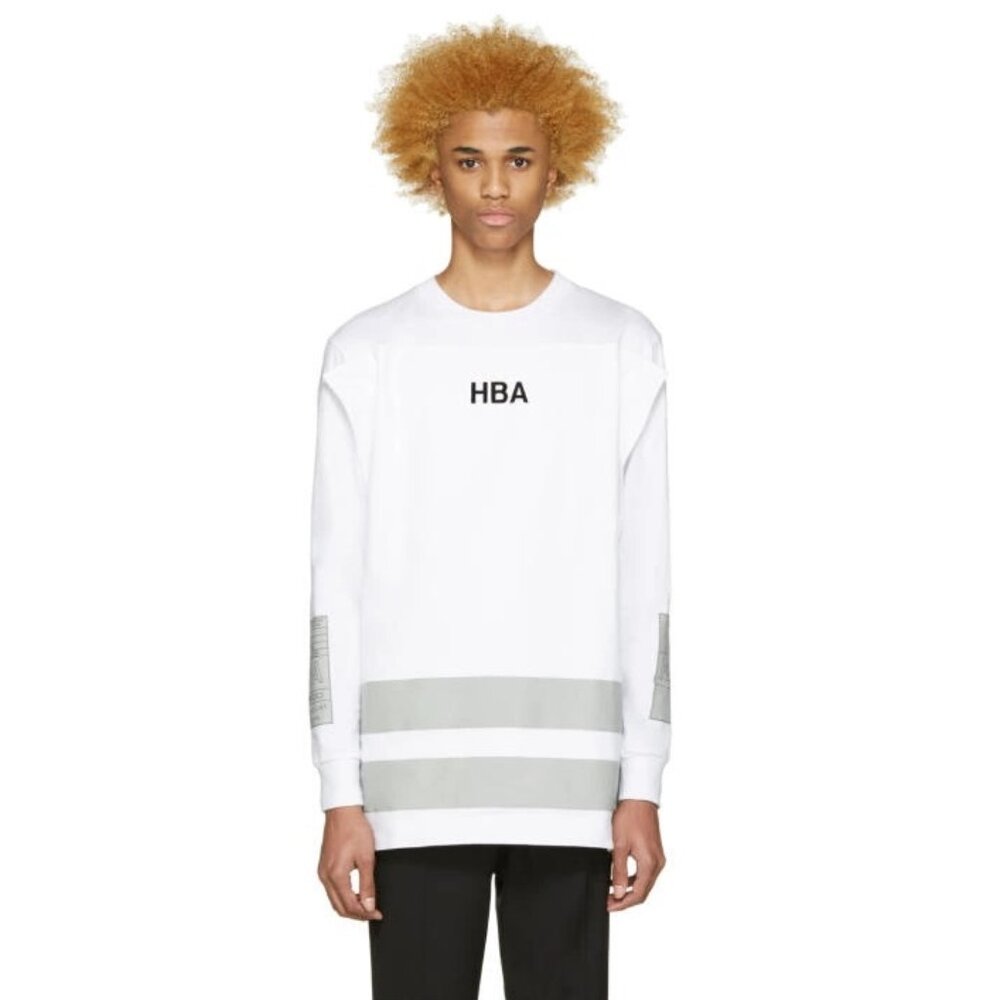 Hood by Air White Jock Squared Long Sleeve Shirt / Medium / White Mens Top HBA